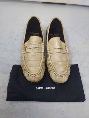 Saint Laurent WOMEN YSL Beige Le Loafer Eel Leather Penny Loafer